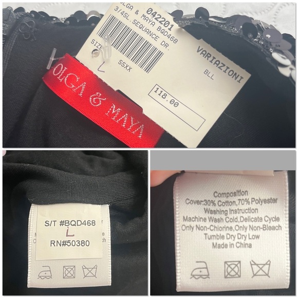 Olga and Maya black and silver sequin three quarter sleeve mini dress L - Picture 9 of 10